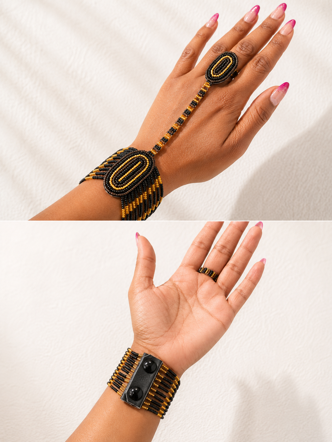 Black, dark brown and Gold Ring Bracelet