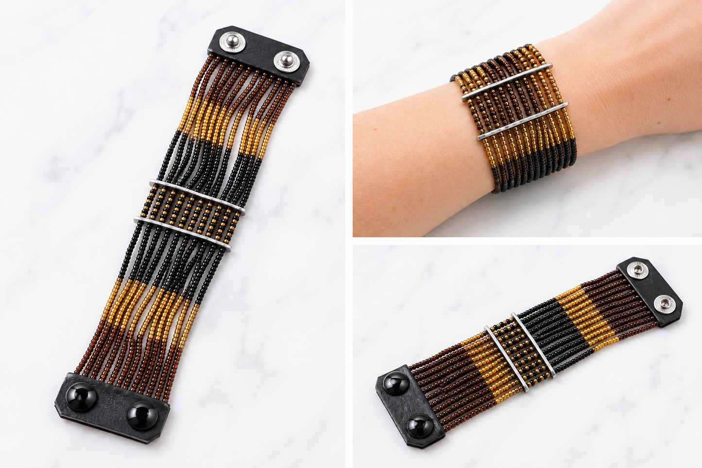 Black, dark brown and Gold beaded bracelet