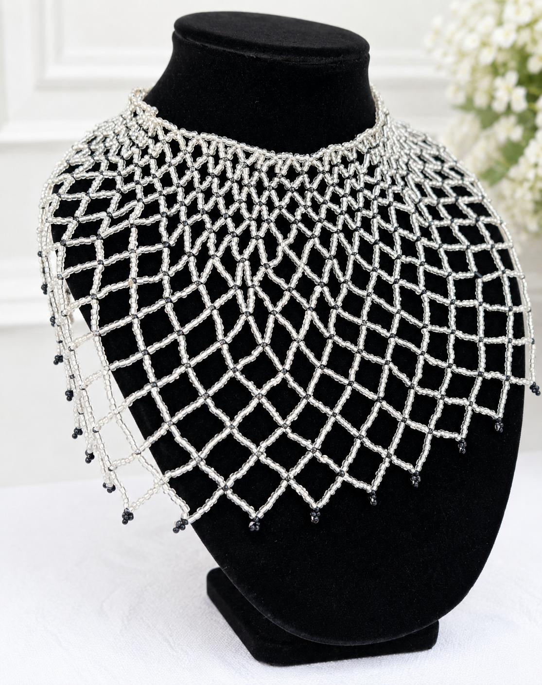 White Beaded Shoulder Necklace