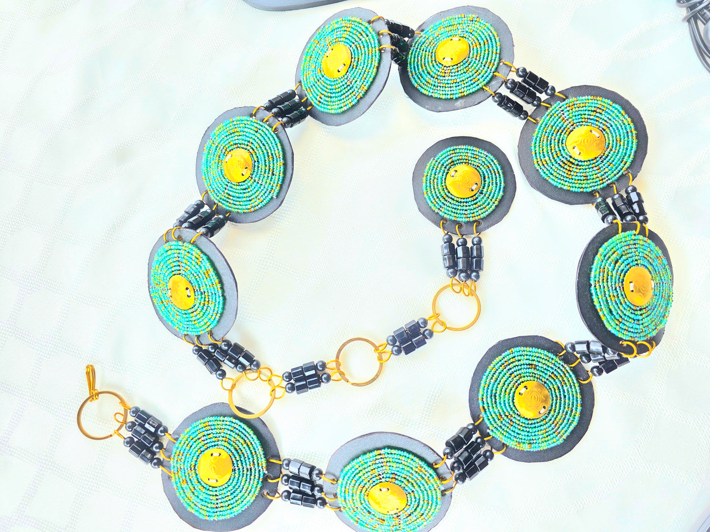 Green & Gold Disc Beaded Belt