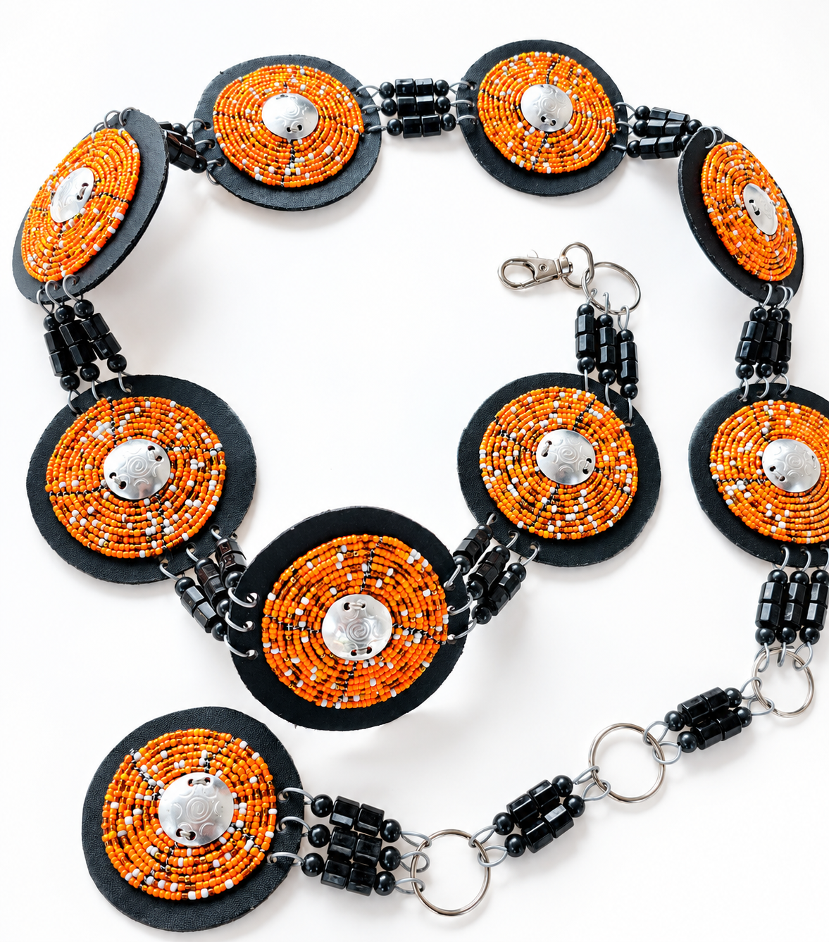 Gold, White & Orange with Silver Disc Beaded Belt