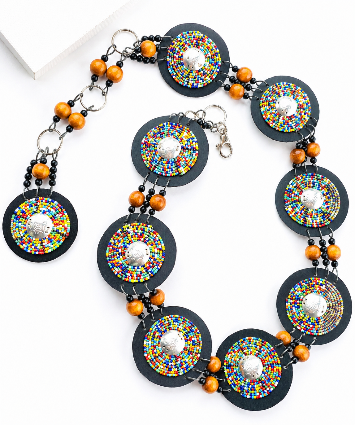 Rainbow Colored Beaded Belt with Round Wooden Beads