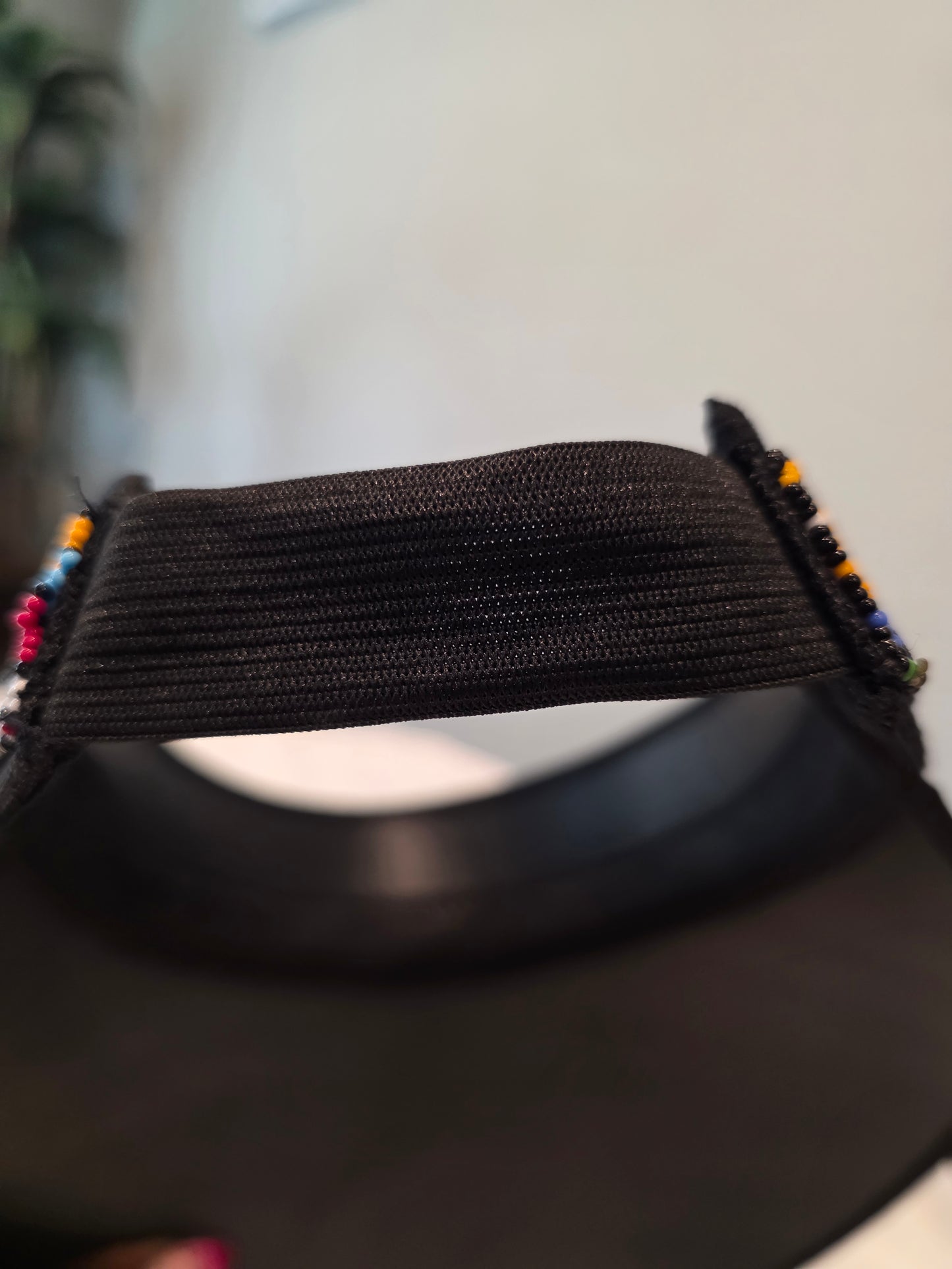 Visor Black Beaded hat with an Elastic Back