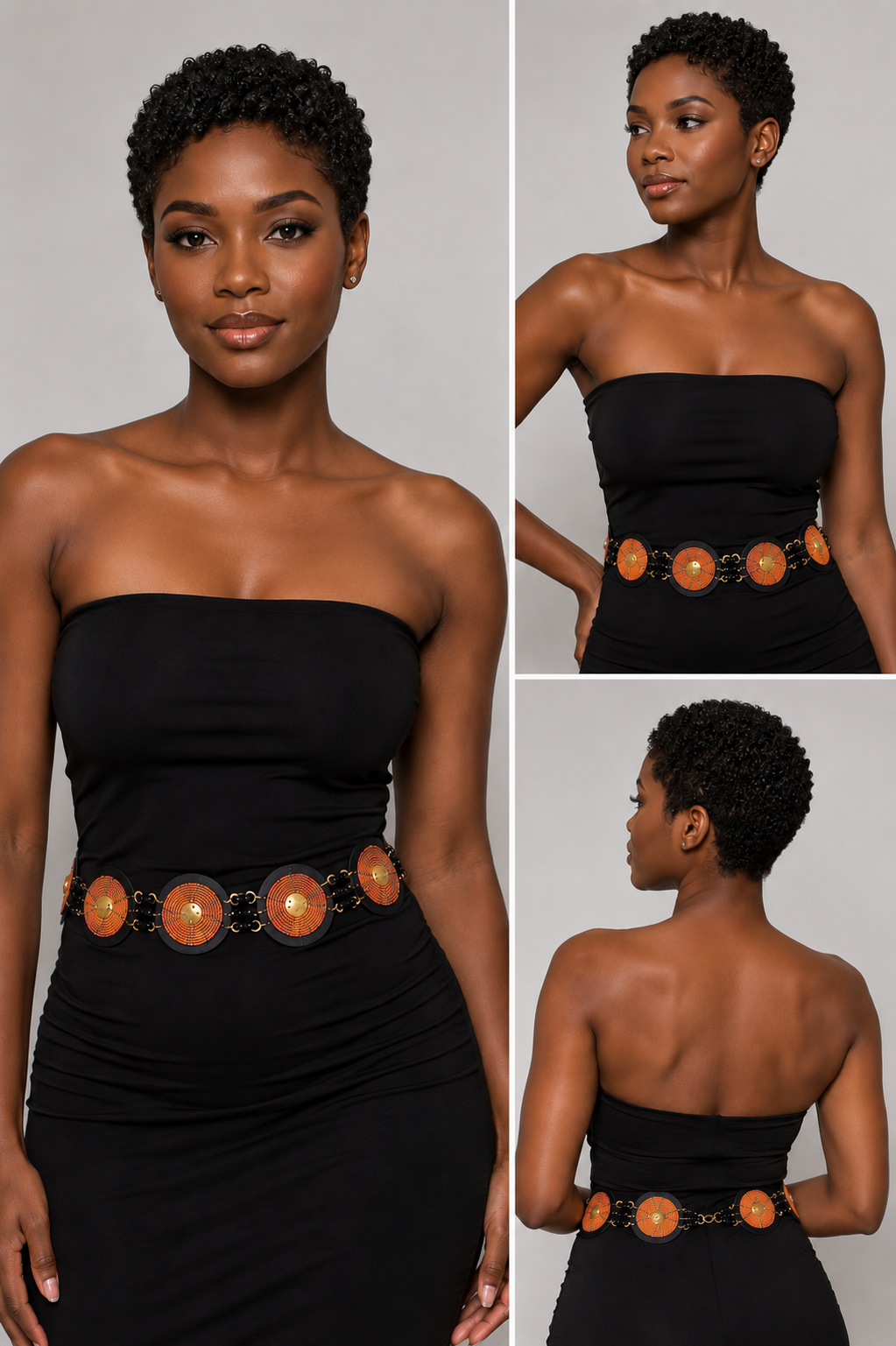 Orange & Gold Beaded Belt with a Gold Disc