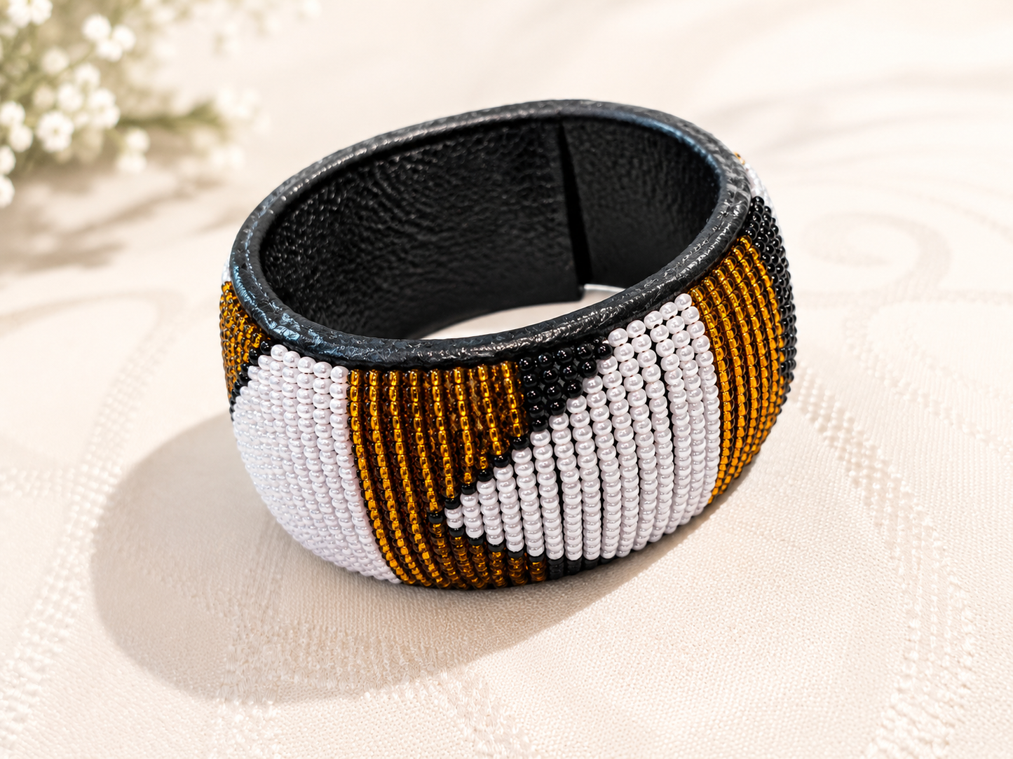 Black, Gold and White Thick Bracelet