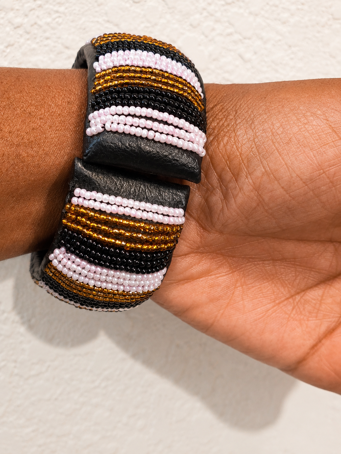 Black, Gold and White Thick Bracelet