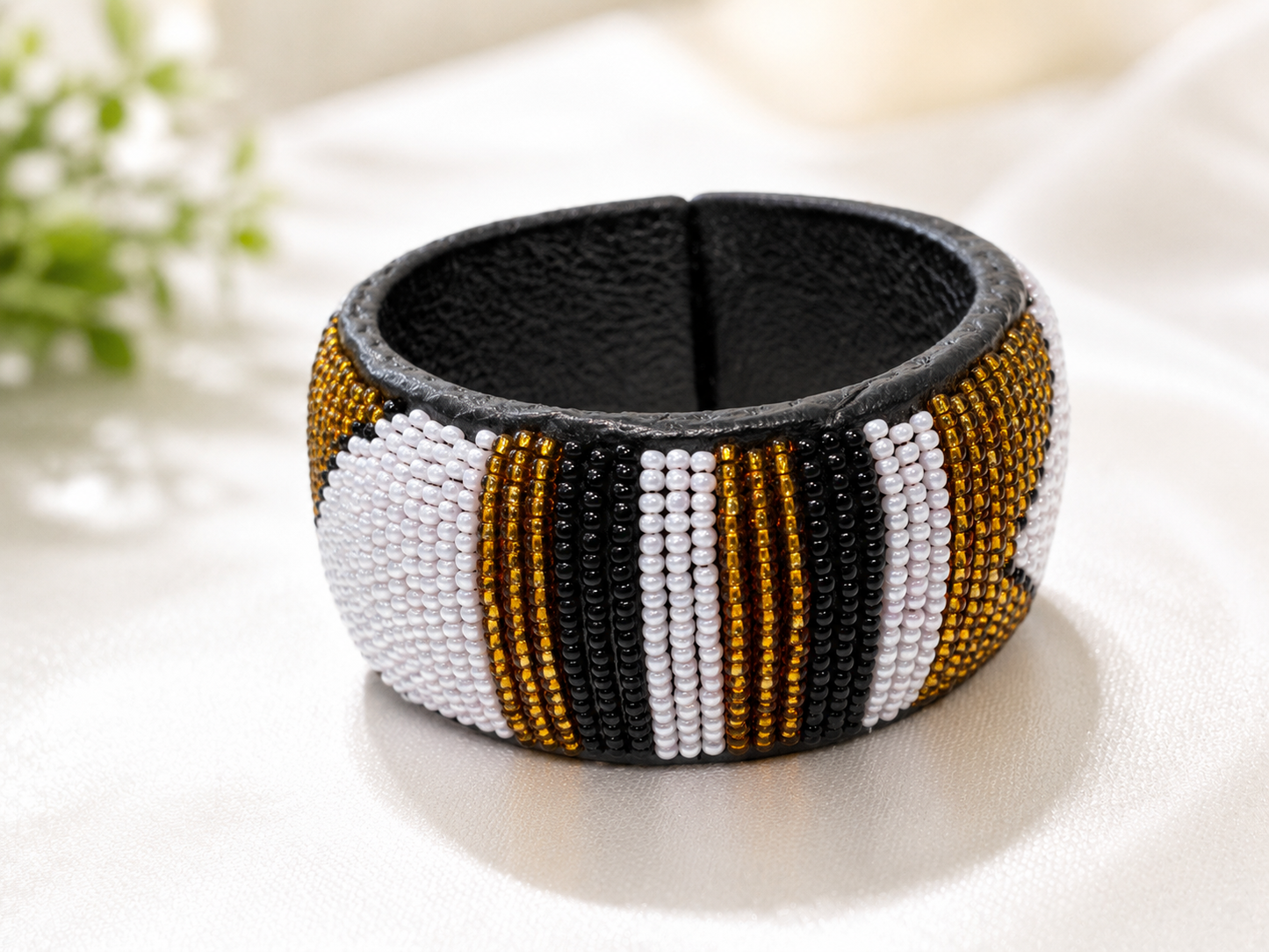 Black, Gold and White Thick Bracelet