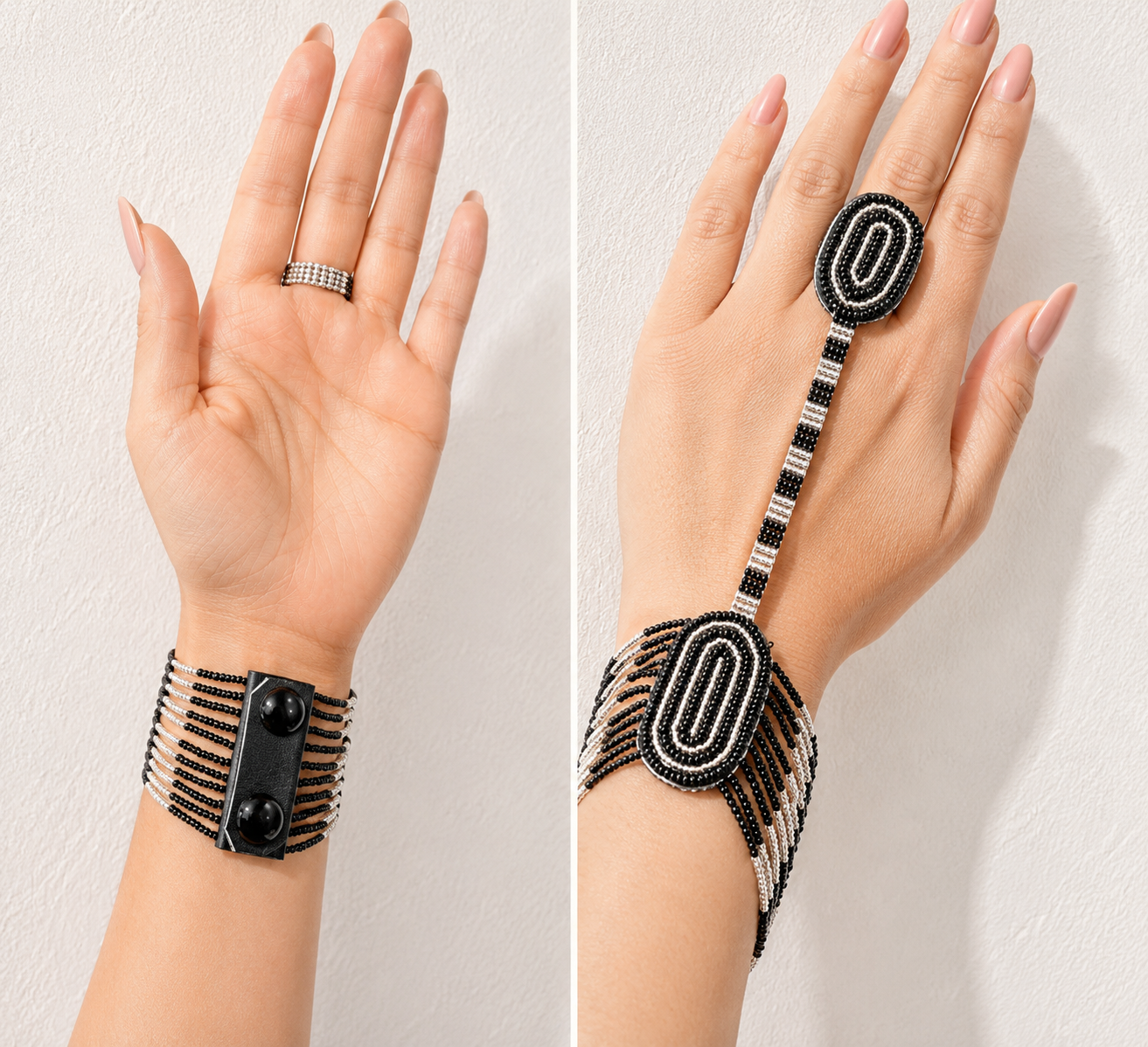 Black and Clear beaded ring bracelet