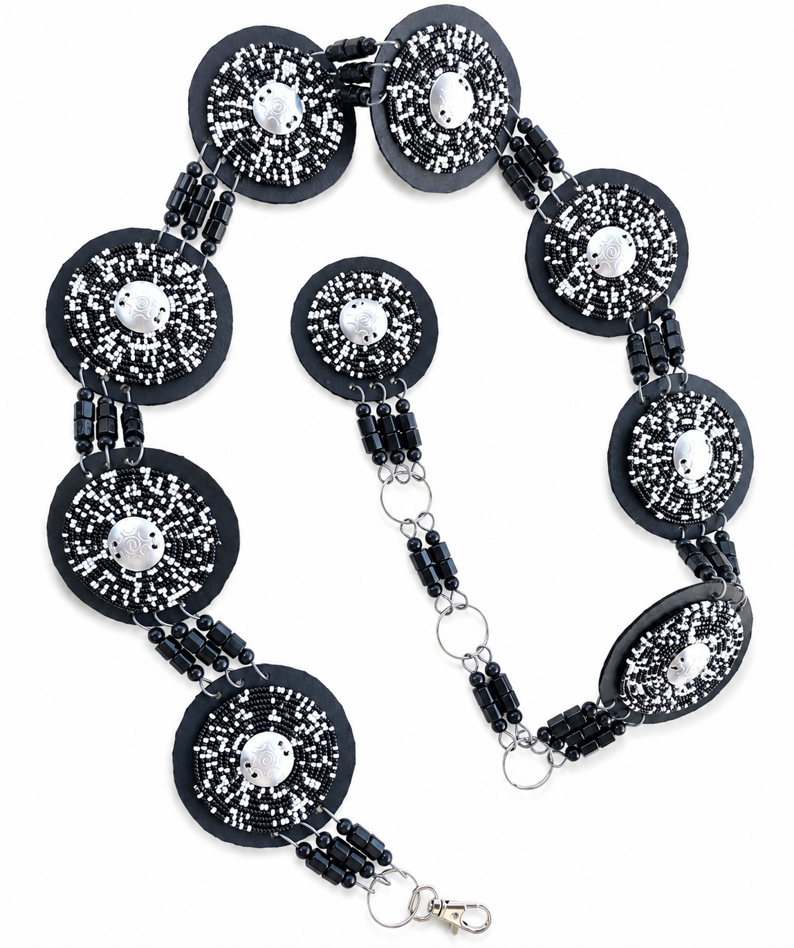 Black & White with Silver Disc Beaded Belt