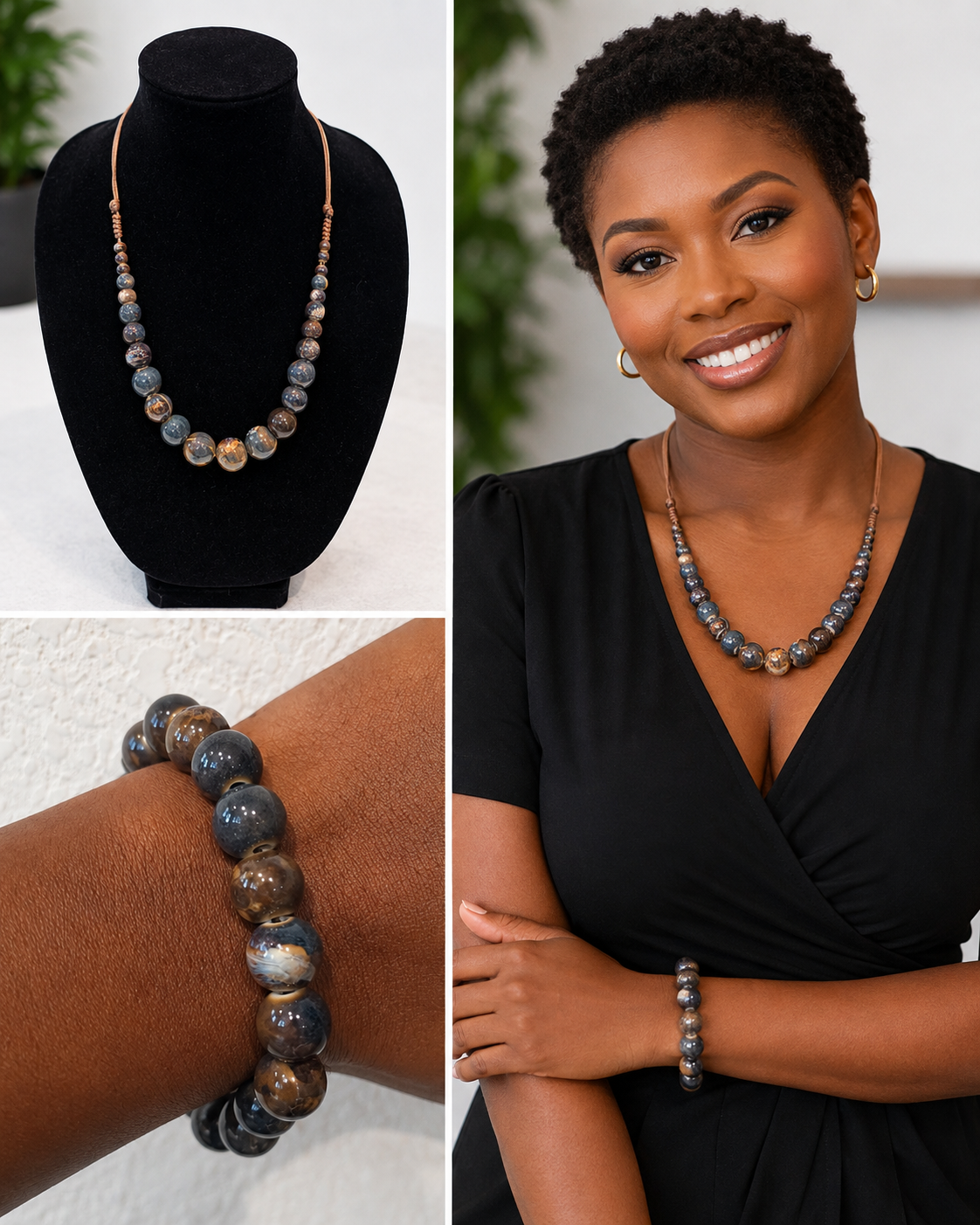 Dirty Grey and Brownish Necklace and Bracelet