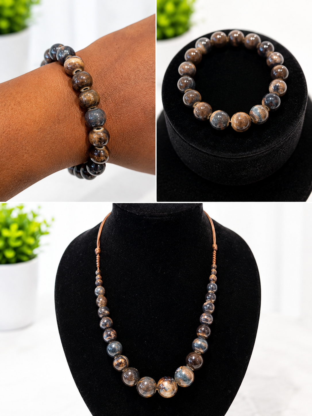 Dirty Grey and Brownish Necklace and Bracelet