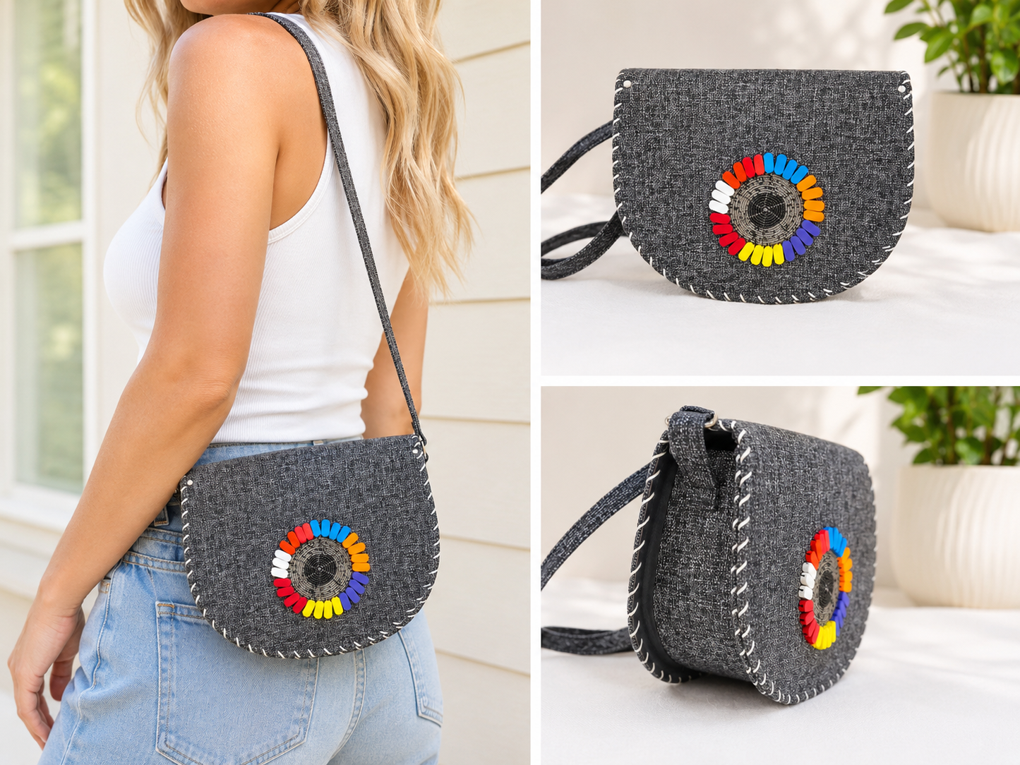 Grey Handmade Crossbody Bag