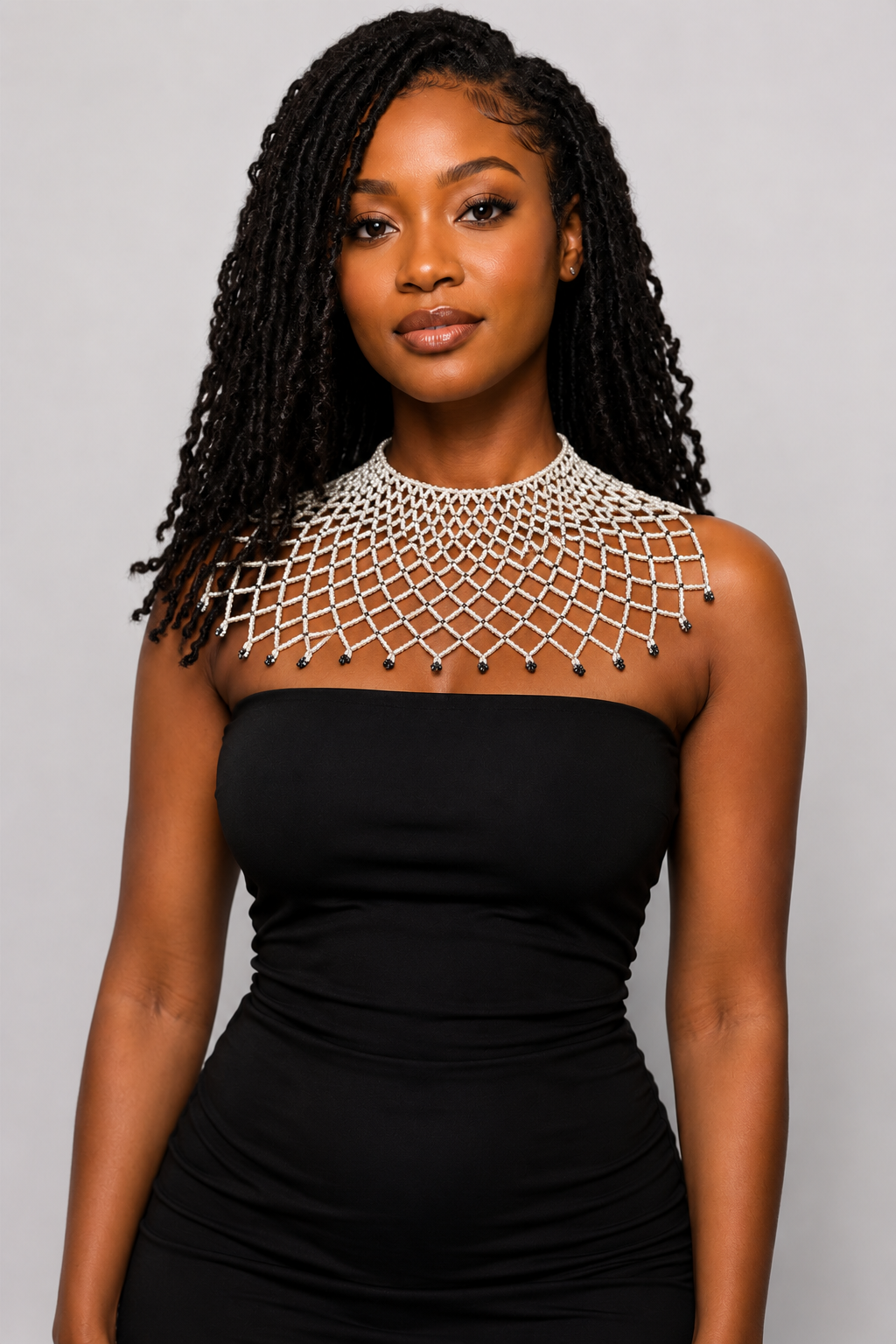 White Beaded Shoulder Necklace