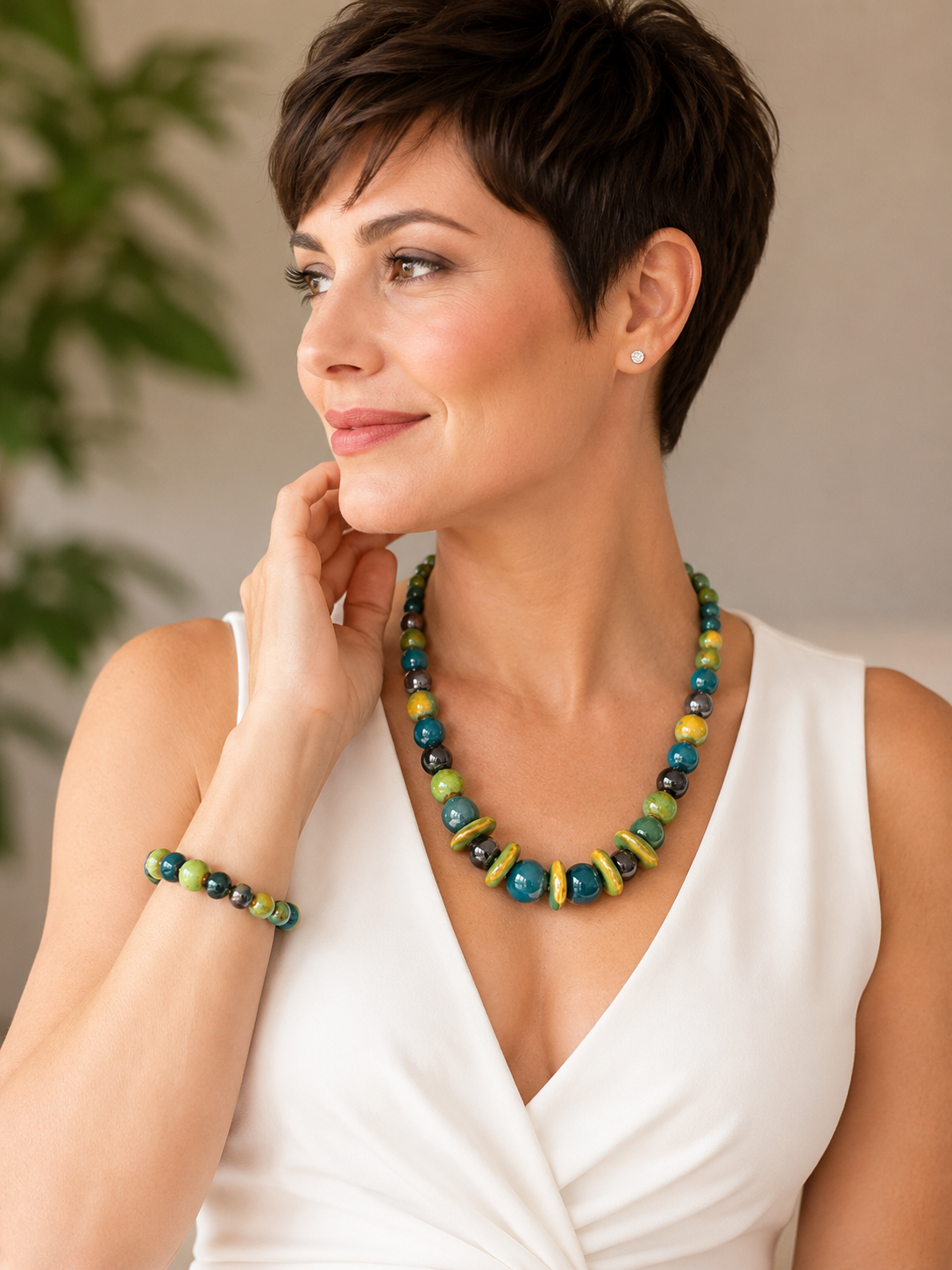 Sage green Necklace and Bracelet