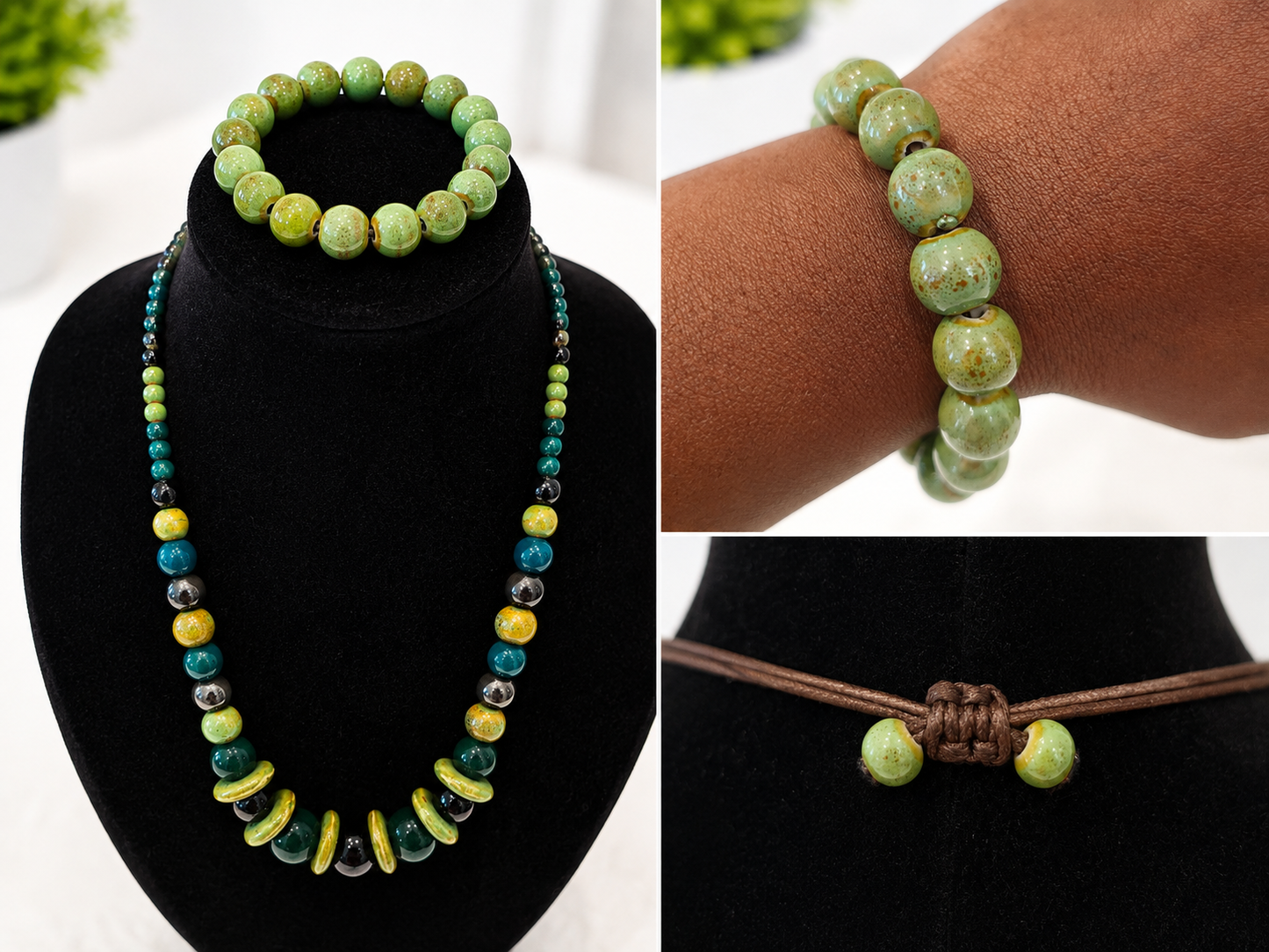 Sage green Necklace and Bracelet
