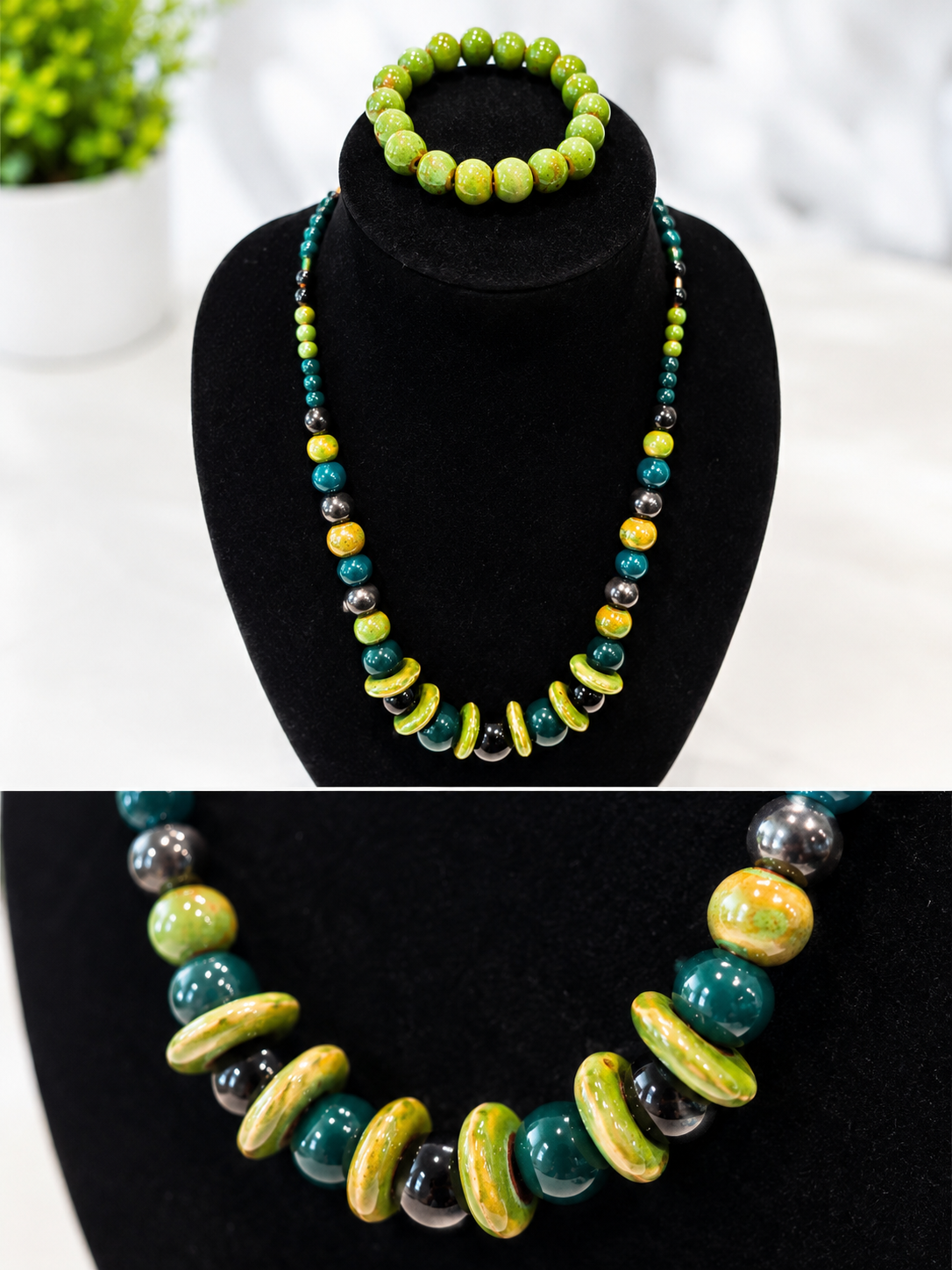 Sage green Necklace and Bracelet