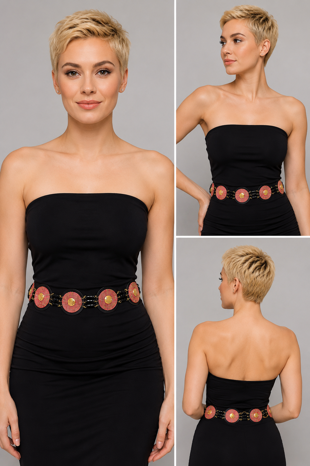 Red & Gold Beaded Belt with a Gold Disc