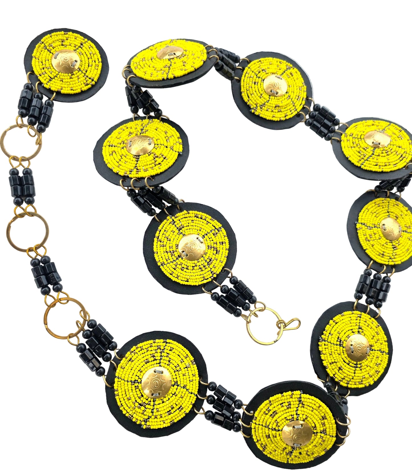 Yellow & Gold Beaded Belt with a Gold Center